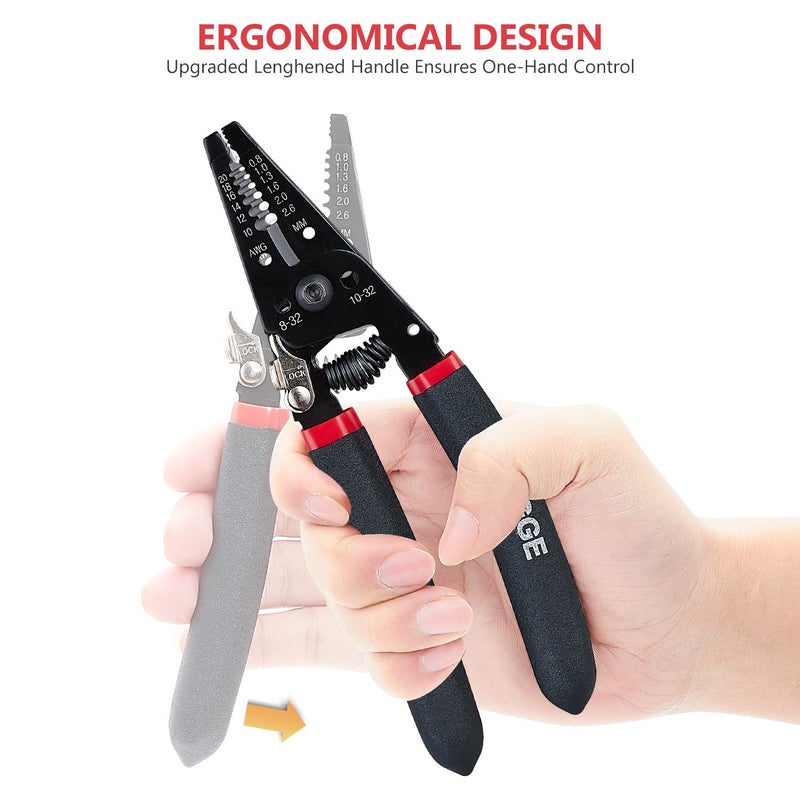WGGE WG-013 Wire Stripper and Cutter 7'',Cuts, strips wire and loops 10-20 AWG Solid and (0.8-2.6mm) Stranded - Image 4